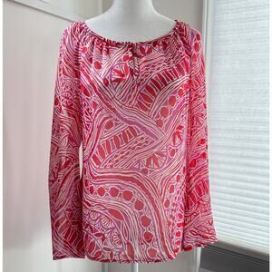 Trina Turk Pink Purple Small Silk Blend Resortwear Flowy Blouse‎ Boho Coastal